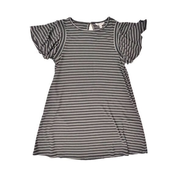 LC Lauren Conrad Dresses & Skirts - LC‎ Lauren Conrad Striped Gray Casual Dress Size M Ribbed Strech Summer Flutter